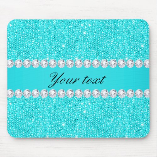 Personalized Turquoise Sequins and Diamonds Mouse Pad
