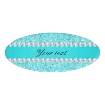 Personalized Turquoise Sequins And Diamonds Name Tag by glamgoodies at Zazzle