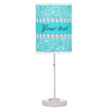 Personalized Turquoise Sequins And Diamonds Table Lamp by glamgoodies at Zazzle