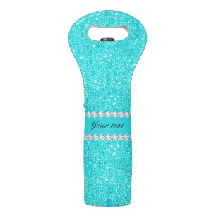 Personalized Turquoise Sequins and Diamonds Wine Bag