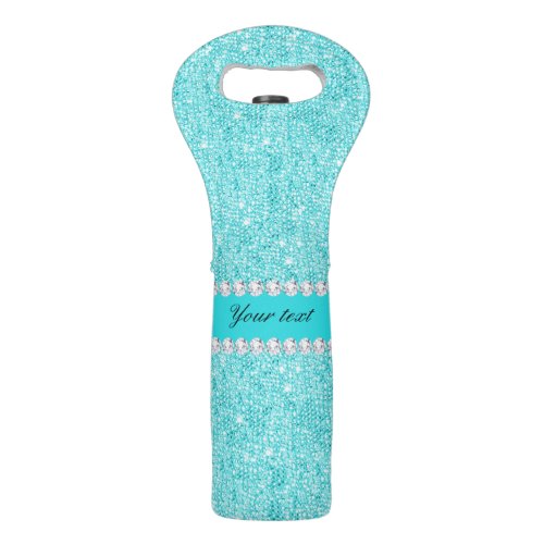 Personalized Turquoise Sequins and Diamonds Wine Bag