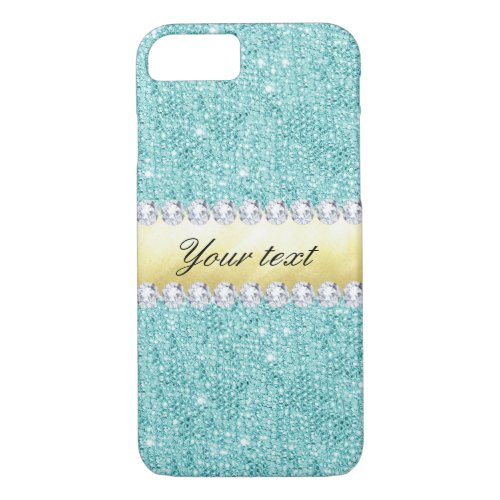 Personalized Turquoise Sequins Gold Diamonds iPhone 87 Case