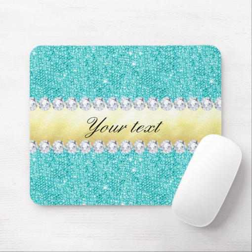 Personalized Turquoise Sequins Gold Diamonds Mouse Pad | Zazzle