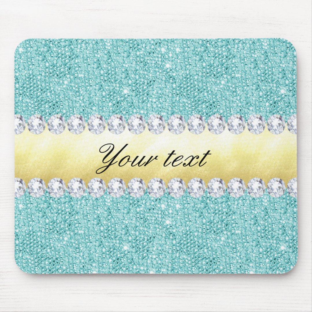 Personalized Turquoise Sequins Gold Diamonds Mouse Pad | Zazzle