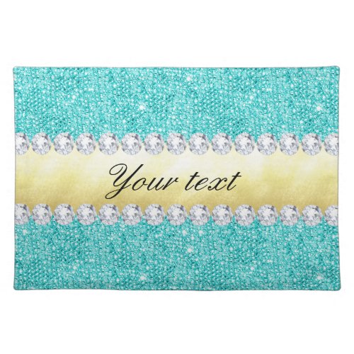 Personalized Turquoise Sequins Gold Diamonds Placemat