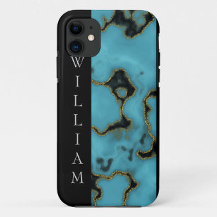 Personalized Turquoise Stone Gold and Black iPhone 11 Case