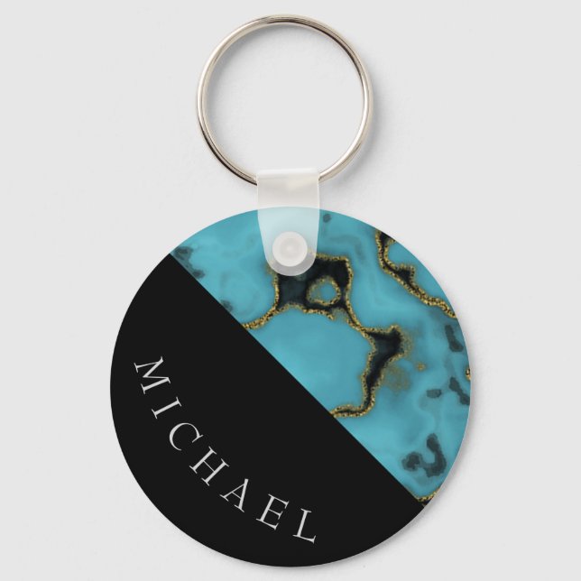 Personalized Turquoise Stone Gold and Black Keychain (Front)