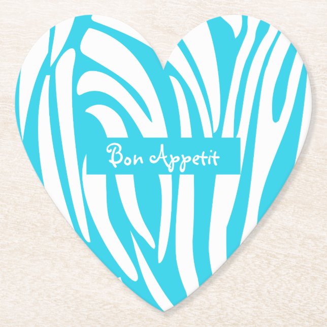 Personalized Turquoise Striped Zebra Pattern Trend Paper Coaster (Front)