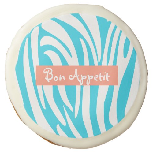 Personalized Turquoise Striped Zebra Pattern Trend Sugar Cookie