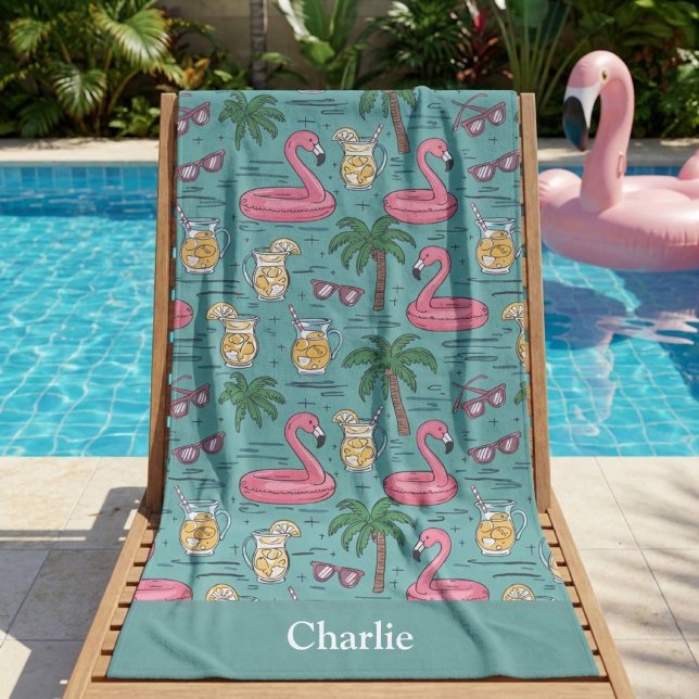 Personalized Turquoise Summer Vibes Bath Towel (Creator Uploaded)