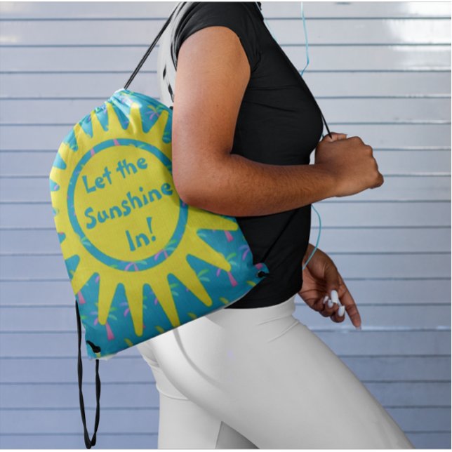 Personalized Turquoise Sunshine Palm Trees  Drawstring Bag (Let the sunshine in every where you go!)