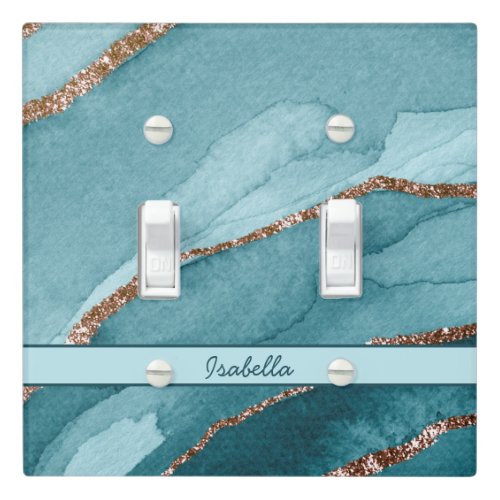 Personalized Turquoise Teal Gold Marble Agate Light Switch Cover