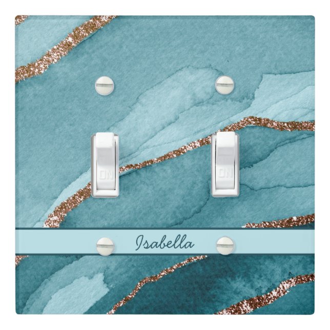 Personalized Turquoise Teal Gold Marble Agate Light Switch Cover (In Situ)