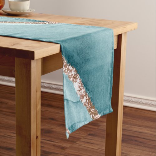 Personalized Turquoise Teal Gold Marble Agate Short Table Runner
