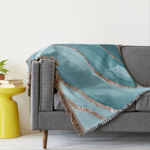 Personalized Turquoise Teal Gold Marble Agate Throw Blanket