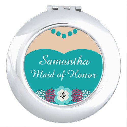 Personalized Turquoise Teal Green Bridesmaid Makeup Mirror