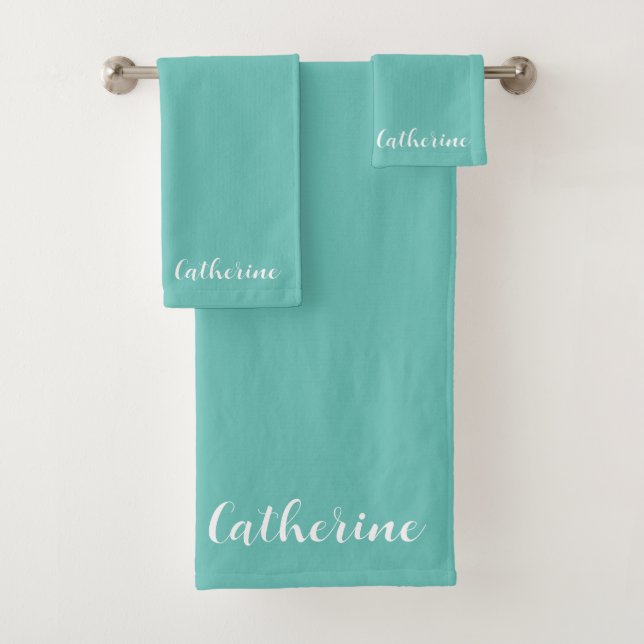 Personalized Turquoise Towels Set with Name  (Insitu)