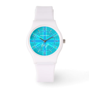 Personalized Turquoise Union Jack Flag Dial Watch