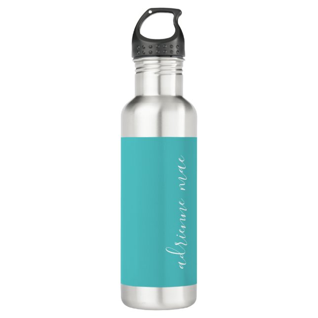 Personalized Turquoise & White Stainless Steel Water Bottle (Front)