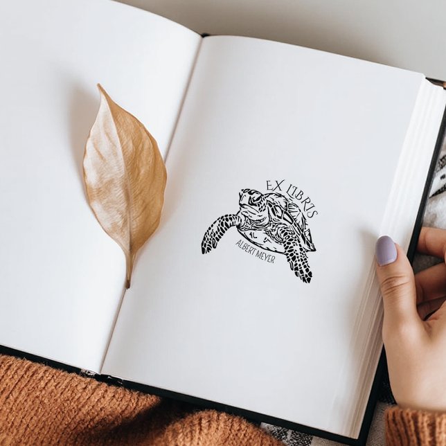 Personalized Turtle Ex Libris Bookplate Rubber Stamp (Creator Uploaded)