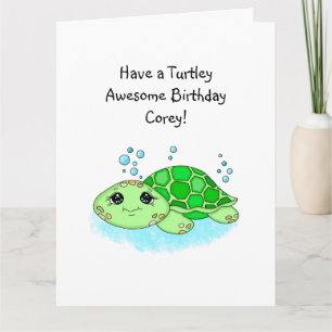 Personalized Turtle Happy Birthday Coloring Page Card