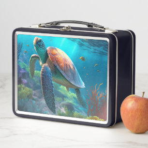 Personalized Turtle Illustration Metal Lunch Box