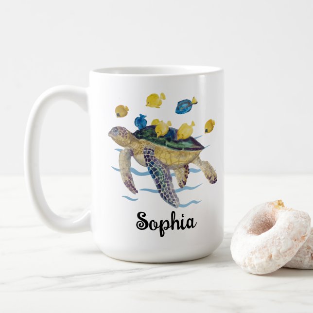 Personalized Turtle Mug, Turtle Lover Gift, Turtle Coffee Mug (With Donut)