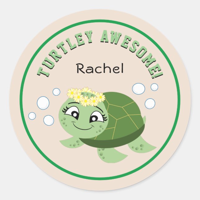Personalized Turtley Awesome Classic Round Sticker (Front)