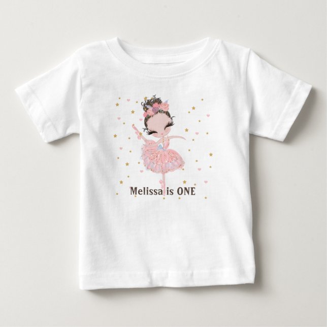 Personalized Tutu Cute Ballerina First Birthday Ba Baby T-Shirt (Front)