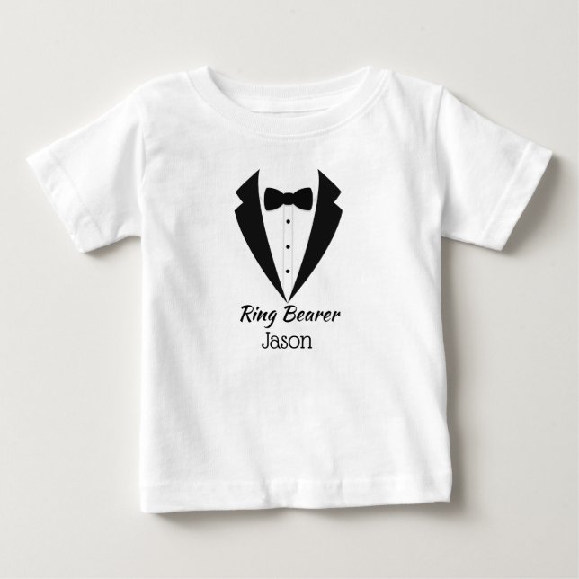 Personalized Tux Ring Bearer Baby T-Shirt (Front)