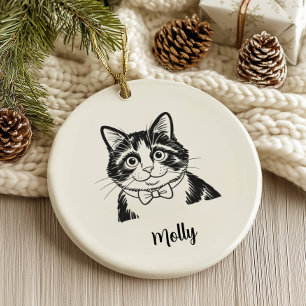 Personalized Tuxedo Cat Christmas Ceramic Ornament