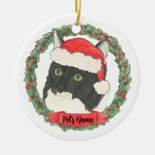 Personalized Tuxedo Ragamuffin Cat Ceramic Ornament