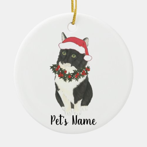 Personalized Tuxedo Ragamuffin Cat Ceramic Ornament