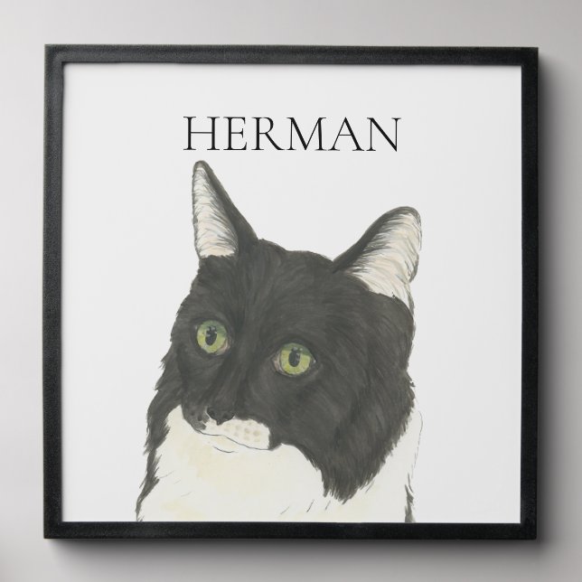 Personalized Tuxedo Ragamuffin Cat Pet Portrait Peel And Stick Photo Tile (Front Set)