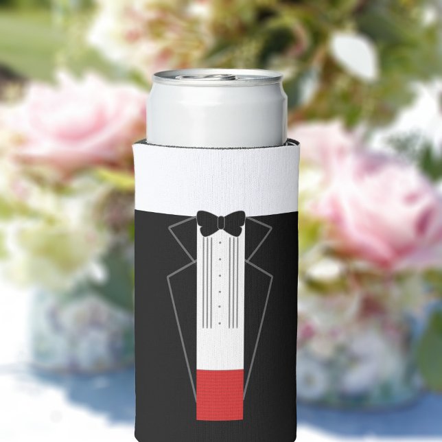 Personalized Tuxedo Wedding Can Cooler (Just add a name to this fun black tuxedo can cooler.)