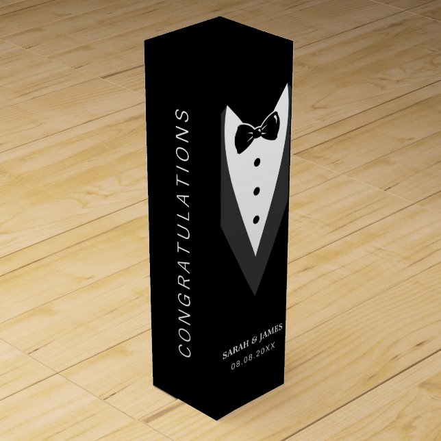Personalized Tuxedo Wedding Party  Wine Box (Front)