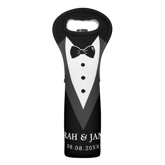 Personalized Tuxedo Wedding Party Wine Tote (Front)