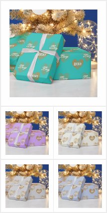 Personalized Twice Golden Hearts Wedding Gift Wrap