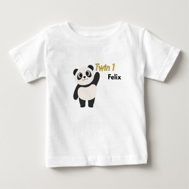 Personalized Twin 1 Panda Baby Bodysuit  (Front)