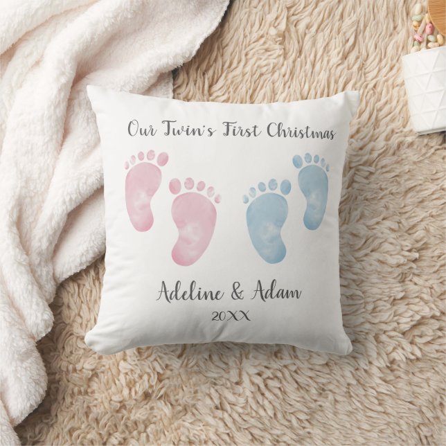 Personalized Twin Baby Footprint Pillow (Blanket)