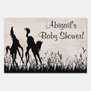 Personalized Twin Foals Horse Baby Shower Sign