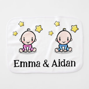personalized twin girl and boy gift, Burp Cloth