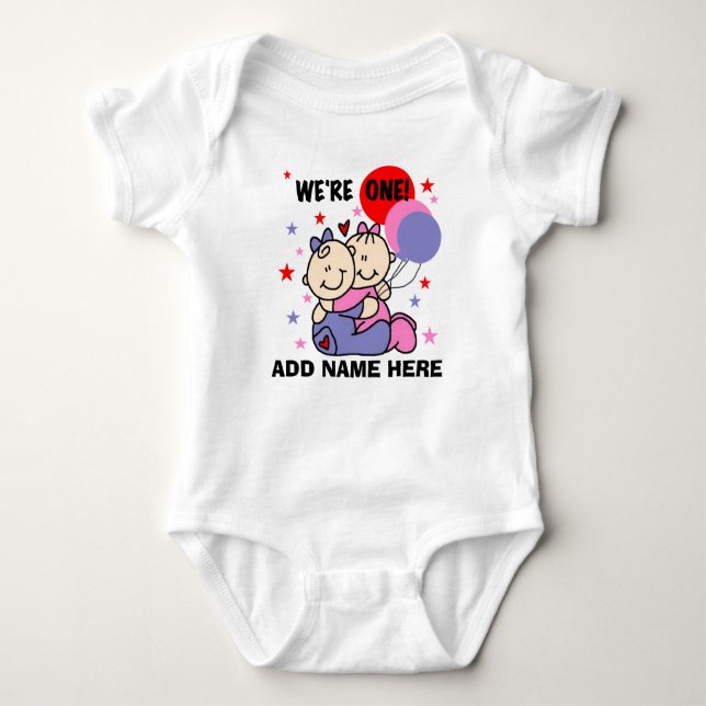 Personalized Twin Girls 1st Birthday Tshirt (Front)