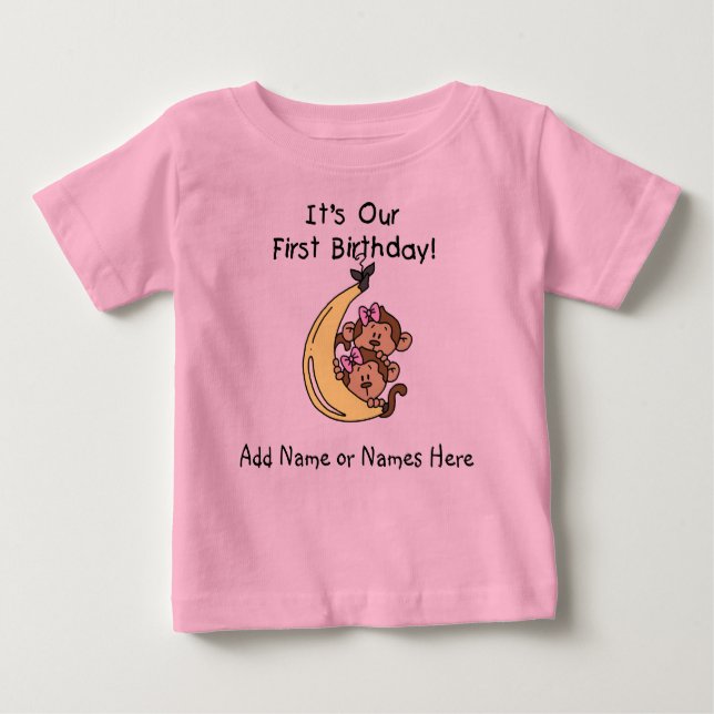 Personalized  Twin Girls Monkey Tshirt (Front)