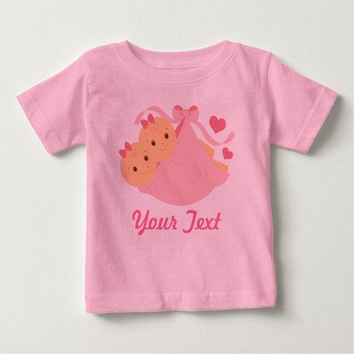 Personalized Twin Girls Pink Baby T_Shirt