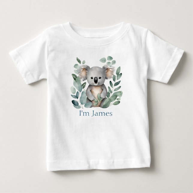 Personalized Twin Name Watercolor Koala Bear Baby T-Shirt (Front)