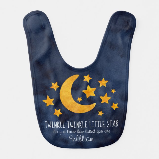 Personalized Twinkle Little Star Moon & Stars    Baby Bib (Front)