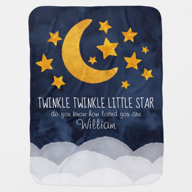 Personalized Twinkle Little Star Moon & Stars   Baby Blanket (Front)