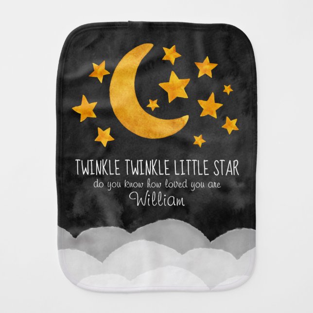 Personalized Twinkle Little Star Moon & Stars   Baby Burp Cloth (Front)