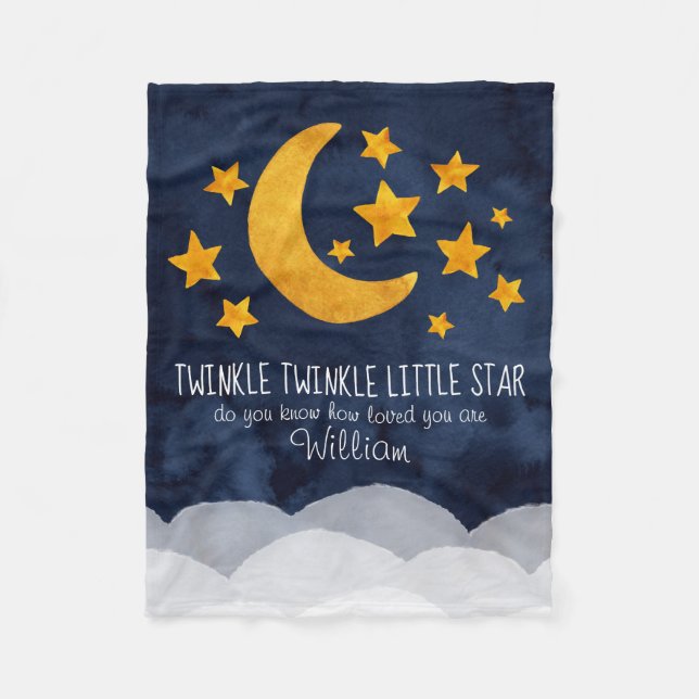 Personalized Twinkle Little Star Moon & Stars  Fleece Blanket (Front)